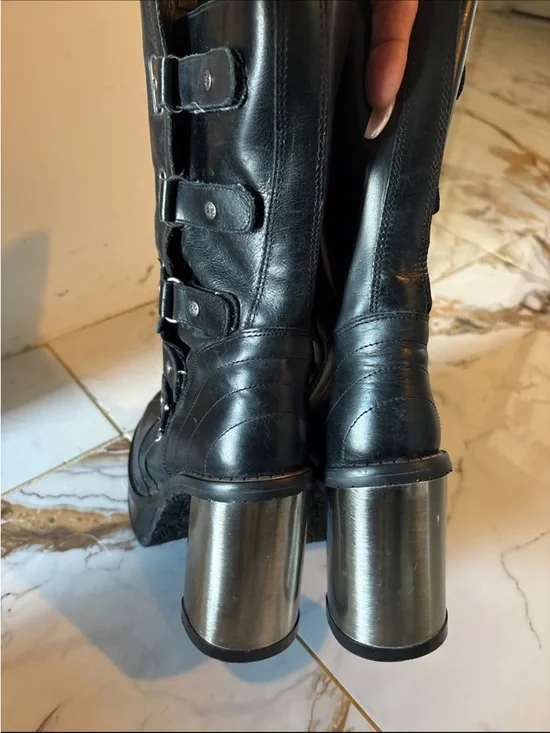 RARE - Y2K Vintage Black New Rock Platform Leather Boots Size 38 W  Or 5UK - Picture 7 of 15